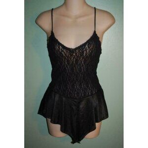 Vintage Interludes TEDDY Romper Black Lace Satiny Panty Sexy Small USA